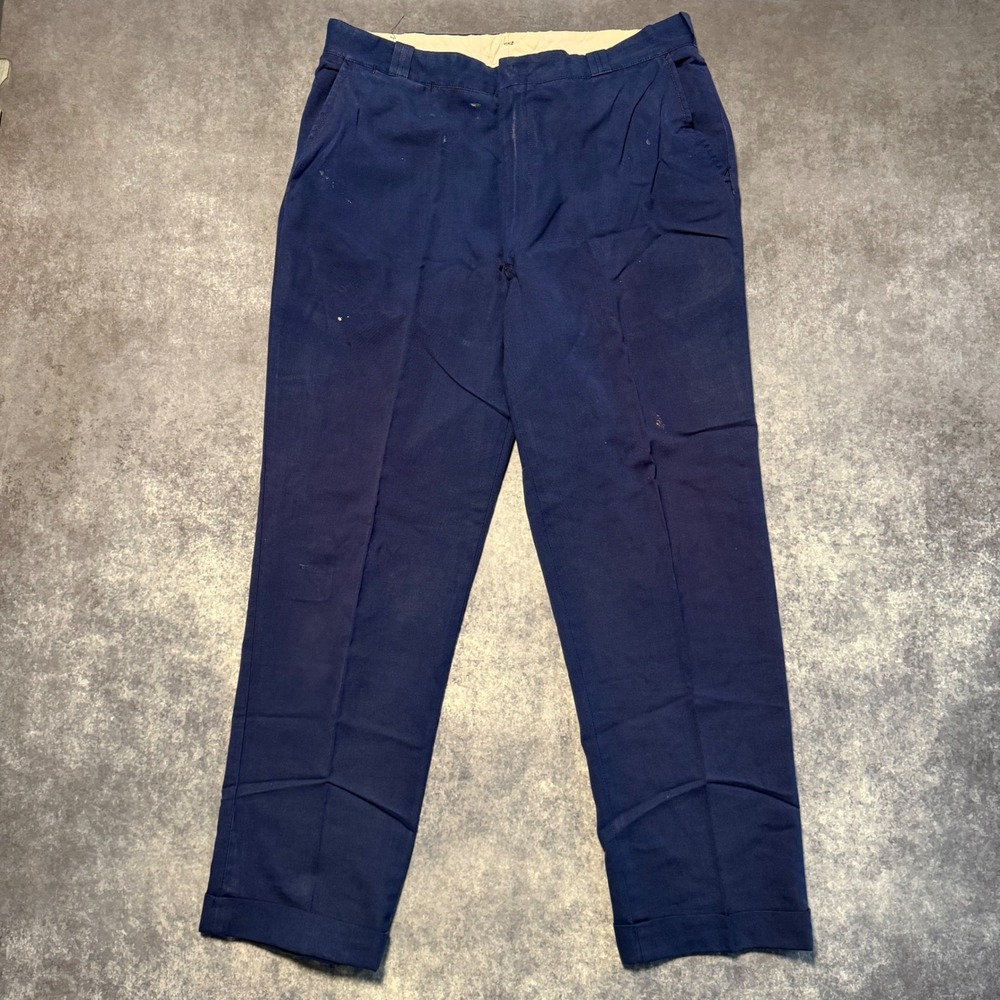 Vintage Unitog Mens Navy Work Pants Fits 33x29 Distressed Paint Splatter USA